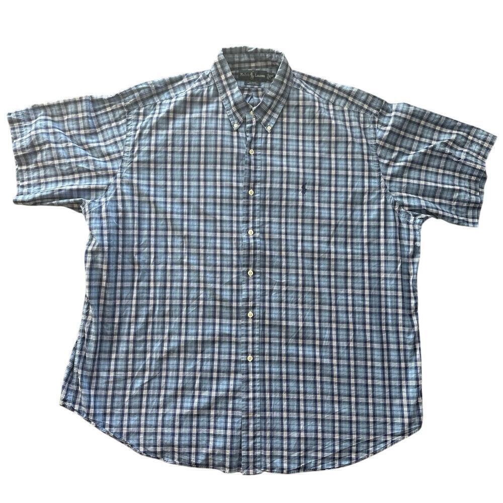 Ralph Lauren Blake Button Down Shirt Blue Seersucker Gingham Check Mens XXL
